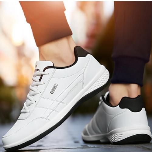 Leather Men Shoes Sneakers Trend Casual Shoe Breathable White