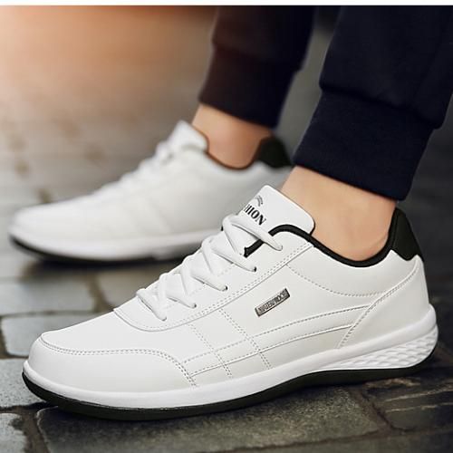 Leather Men Shoes Sneakers Trend Casual Shoe Breathable White