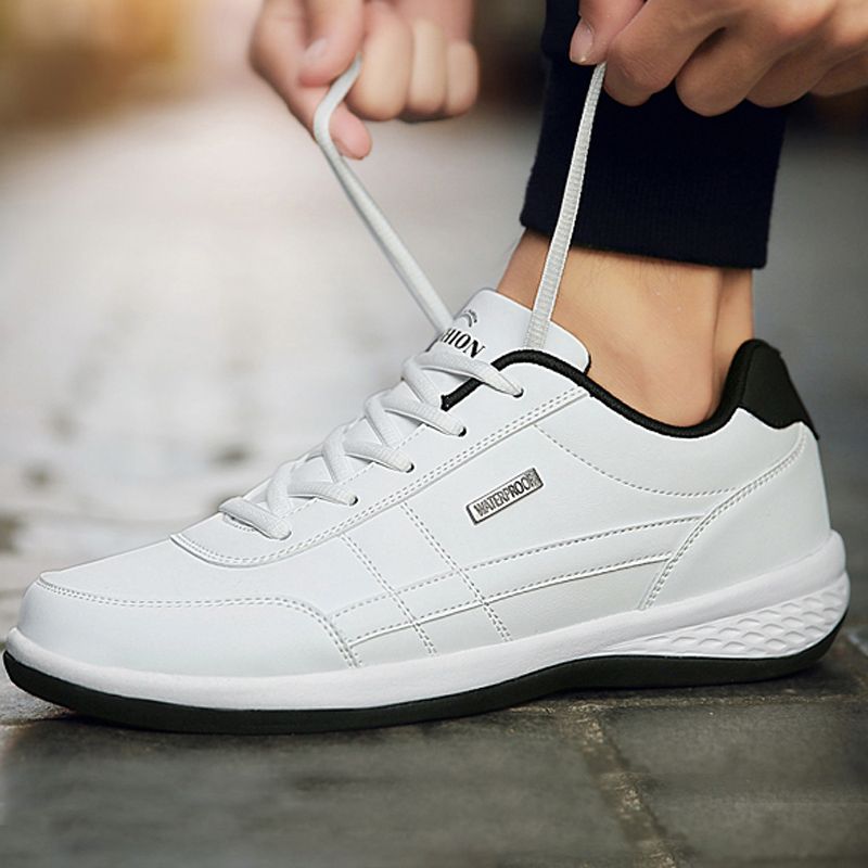 Leather Men Shoes Sneakers Trend Casual Shoe Breathable White