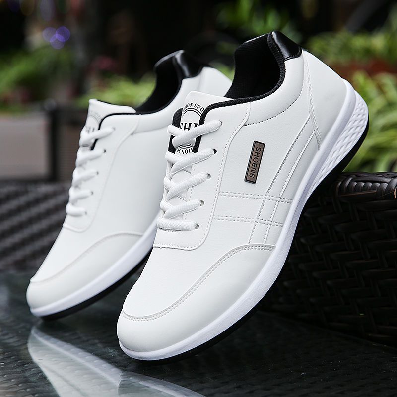 Leather Men Shoes Sneakers Trend Casual Shoe Breathable White
