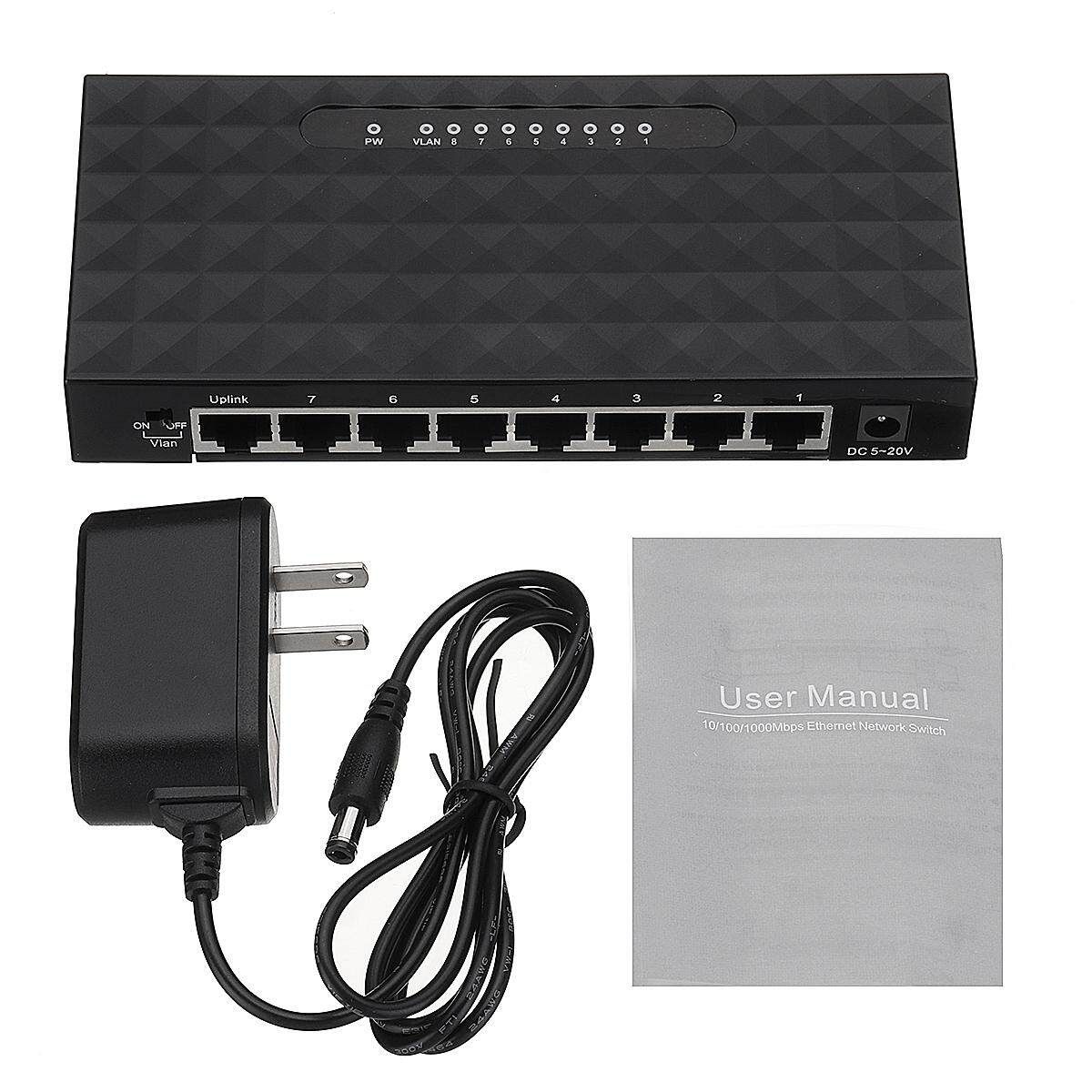 5V 8Ports RJ-45 10/100Mbps LAN Gigabit Ethernet Netzwerk Switch Internet Hub