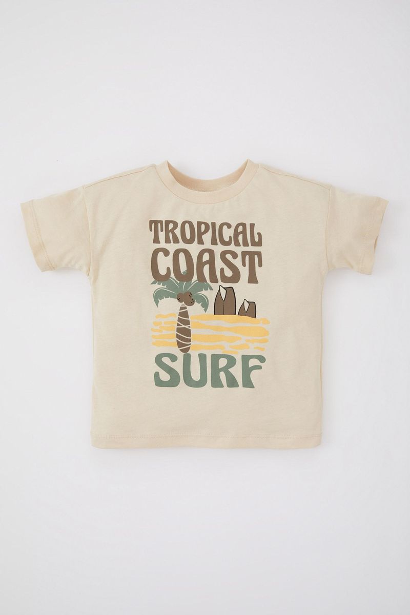BabyBoy Casual Regular Fit Knitted Short Sleeve T-Shirt - Beige