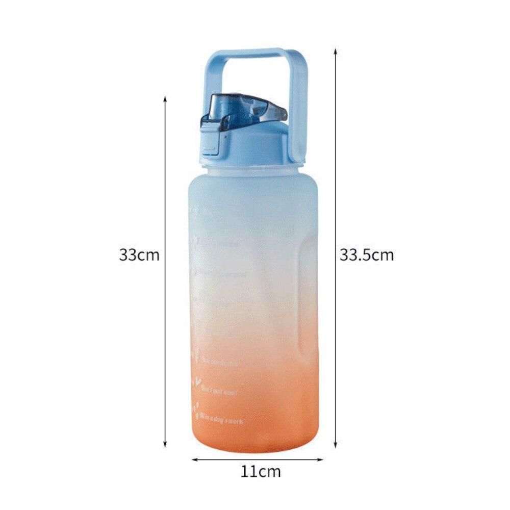 2L/1L Water Bottle With Straw Time Marker Plastic Travel Water Cup Gradient Color Large Capacity Frosted Outdoor Sports Bottles