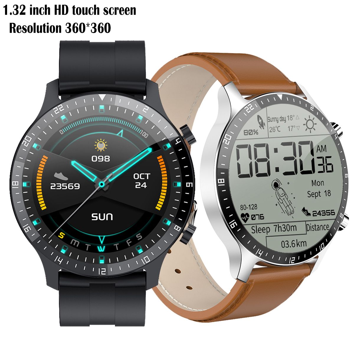P32 HD Screen Smart Watch Men Full Touch Blood Pressure Heart Rate Monitor Women Fitness SmartWatch GT2 Waterproof IOS Android(#P32-Black)