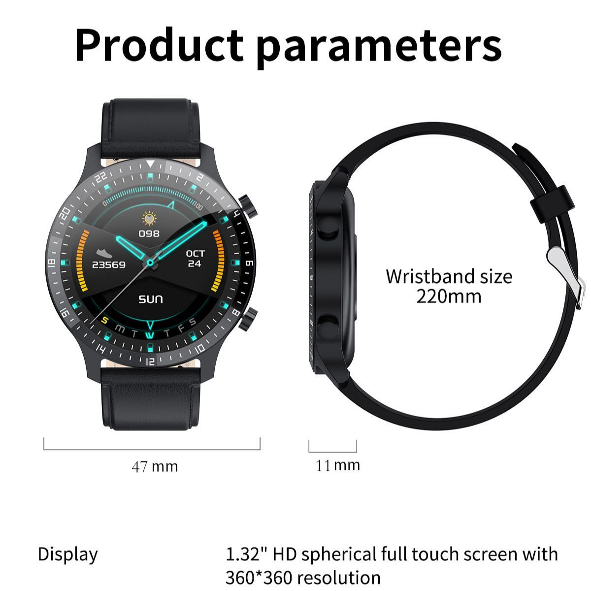 P32 HD Screen Smart Watch Men Full Touch Blood Pressure Heart Rate Monitor Women Fitness SmartWatch GT2 Waterproof IOS Android(#P32-Black)