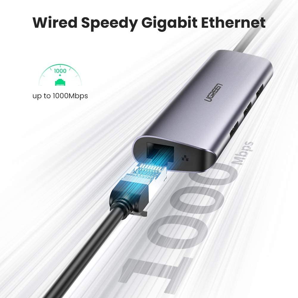 USB-C To 3xUSB 3.0+RJ45+USB-C Multifunction Adapter