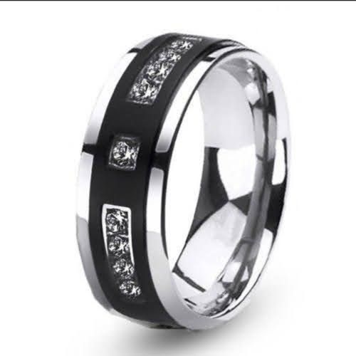 Black Silver Cubic Zirconia Men's Wedding Band