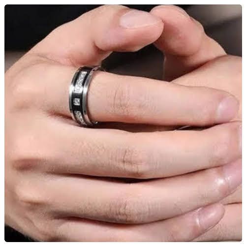 Black Silver Cubic Zirconia Men's Wedding Band