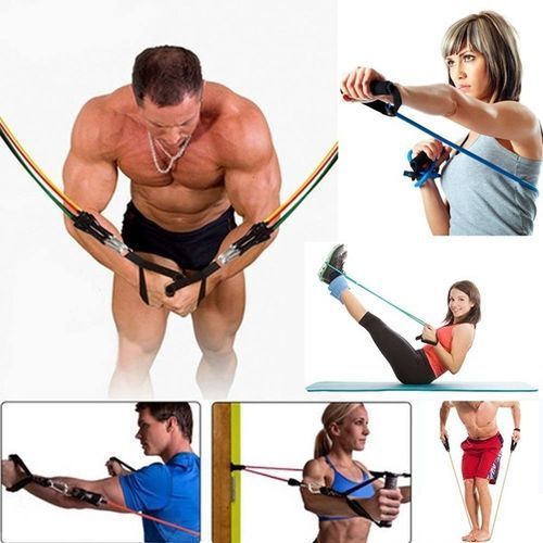 11 PCS Resistance Band Set Yoga Pilates Abs Exercise Fitness Tube Workout Bands