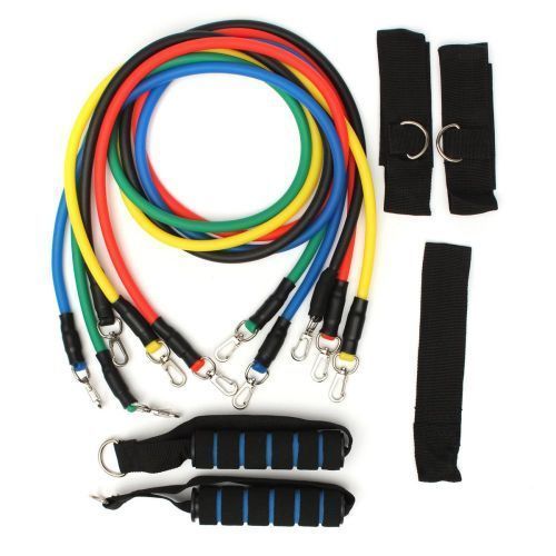 11 PCS Resistance Band Set Yoga Pilates Abs Exercise Fitness Tube Workout Bands