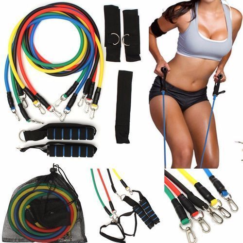 11 PCS Resistance Band Set Yoga Pilates Abs Exercise Fitness Tube Workout Bands