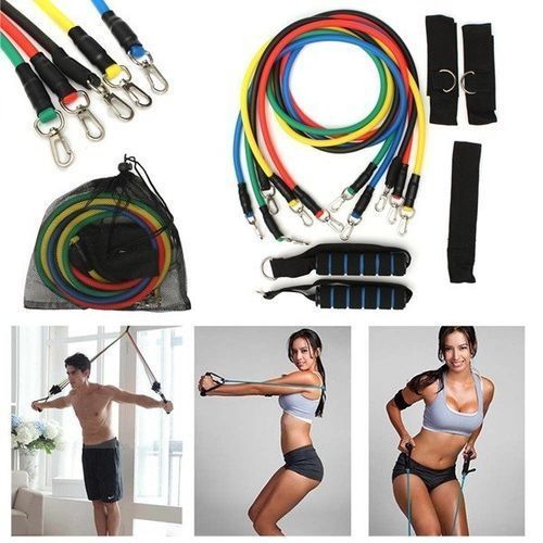 11 PCS Resistance Band Set Yoga Pilates Abs Exercise Fitness Tube Workout Bands