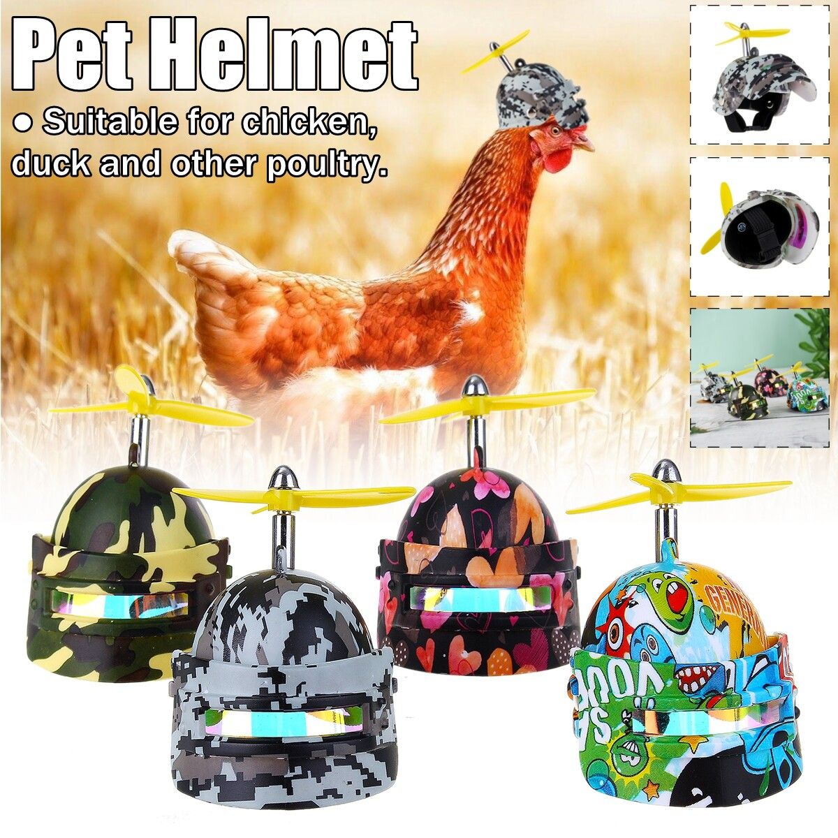 Chicken Hens Bird Hard Protective Pet Hat Cap Headgear & Propeller Underwater World