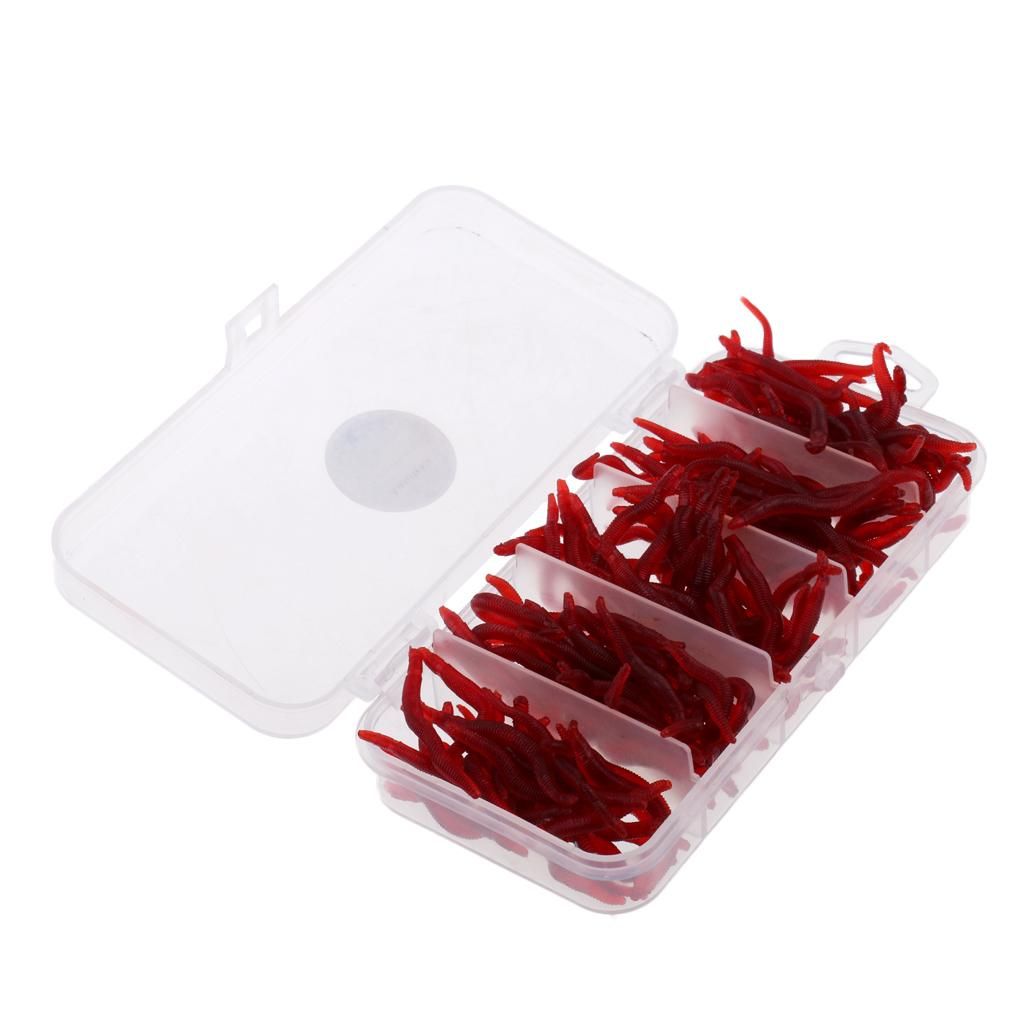 150Pcs Soft   Bait Worm  Hooks Baits Red