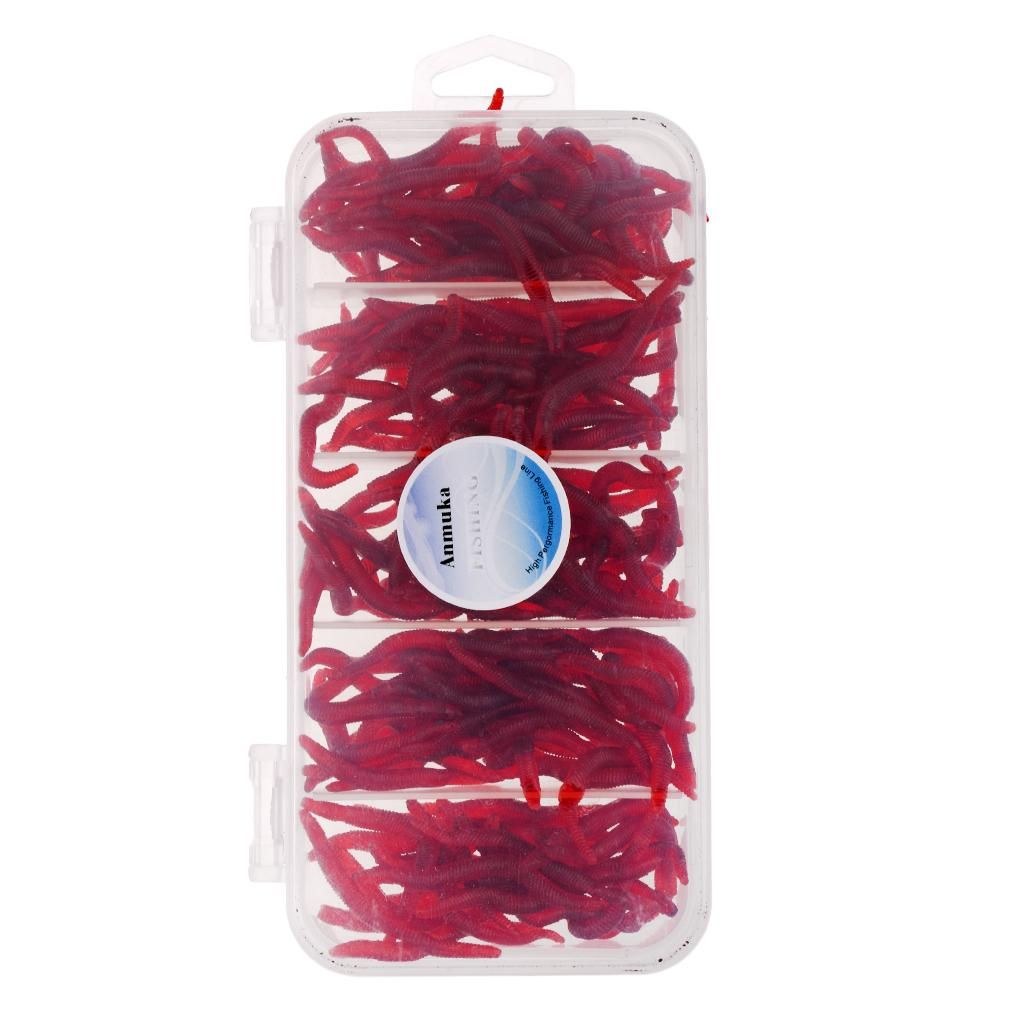 150Pcs Soft   Bait Worm  Hooks Baits Red