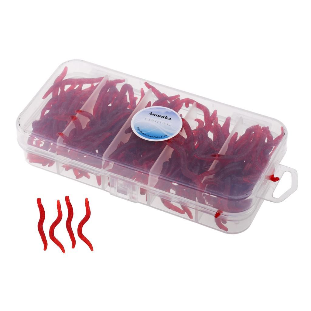 150Pcs Soft   Bait Worm  Hooks Baits Red