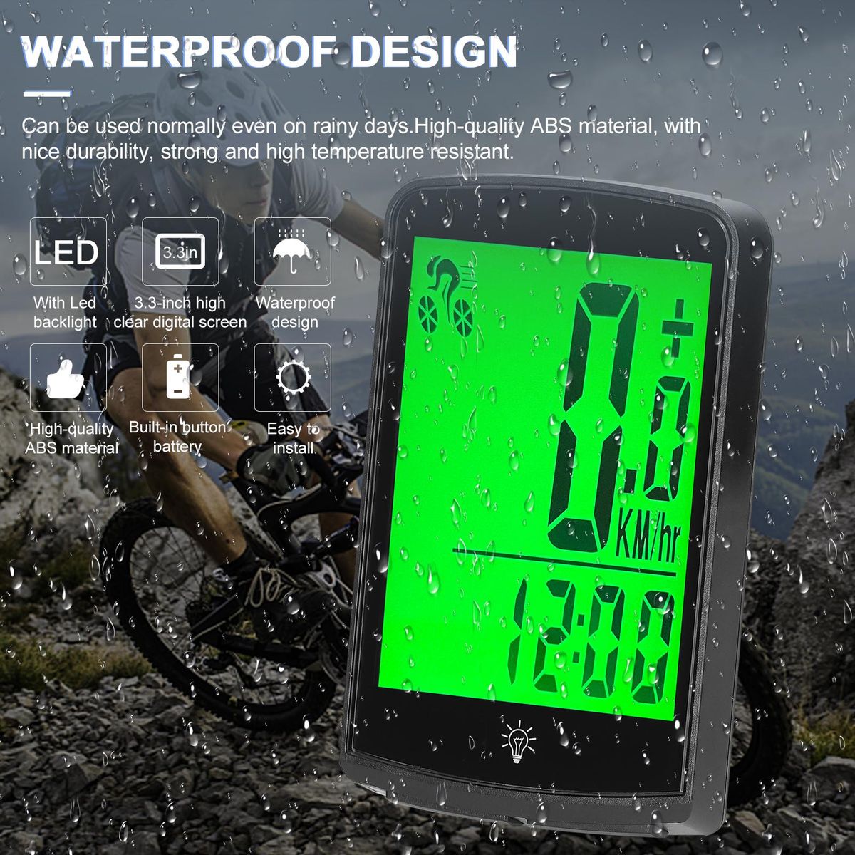 Wireless Bike Computer 3.3 Inch LED Digital Bicycle Speedometer Odometer Multifunction Cycling Computer Waterproof with Backlight Support Auto Wakeup Scan for Mountain Road Bike