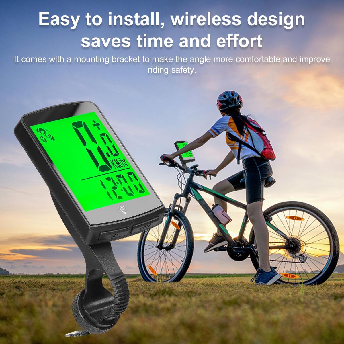 Wireless Bike Computer 3.3 Inch LED Digital Bicycle Speedometer Odometer Multifunction Cycling Computer Waterproof with Backlight Support Auto Wakeup Scan for Mountain Road Bike