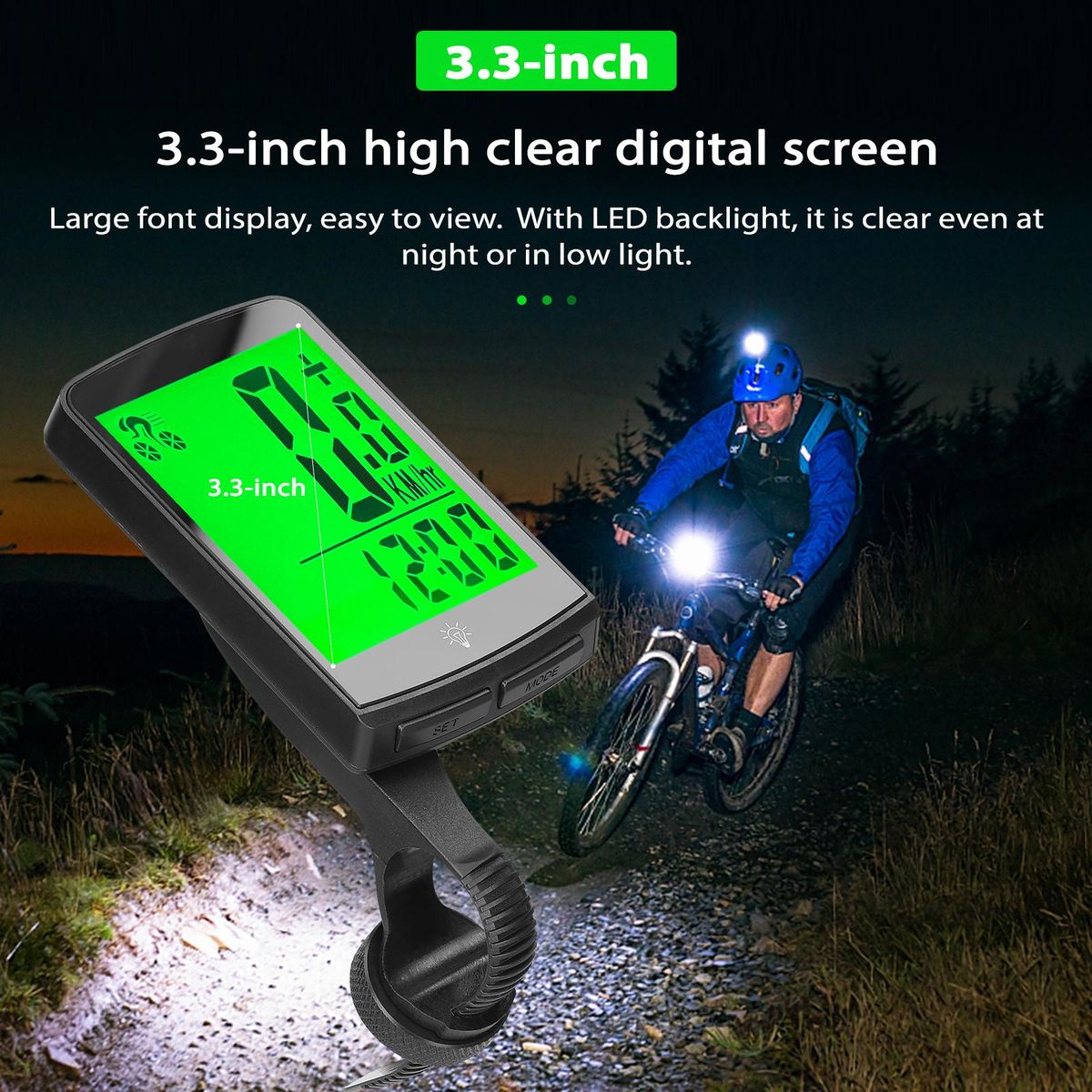 Wireless Bike Computer 3.3 Inch LED Digital Bicycle Speedometer Odometer Multifunction Cycling Computer Waterproof with Backlight Support Auto Wakeup Scan for Mountain Road Bike