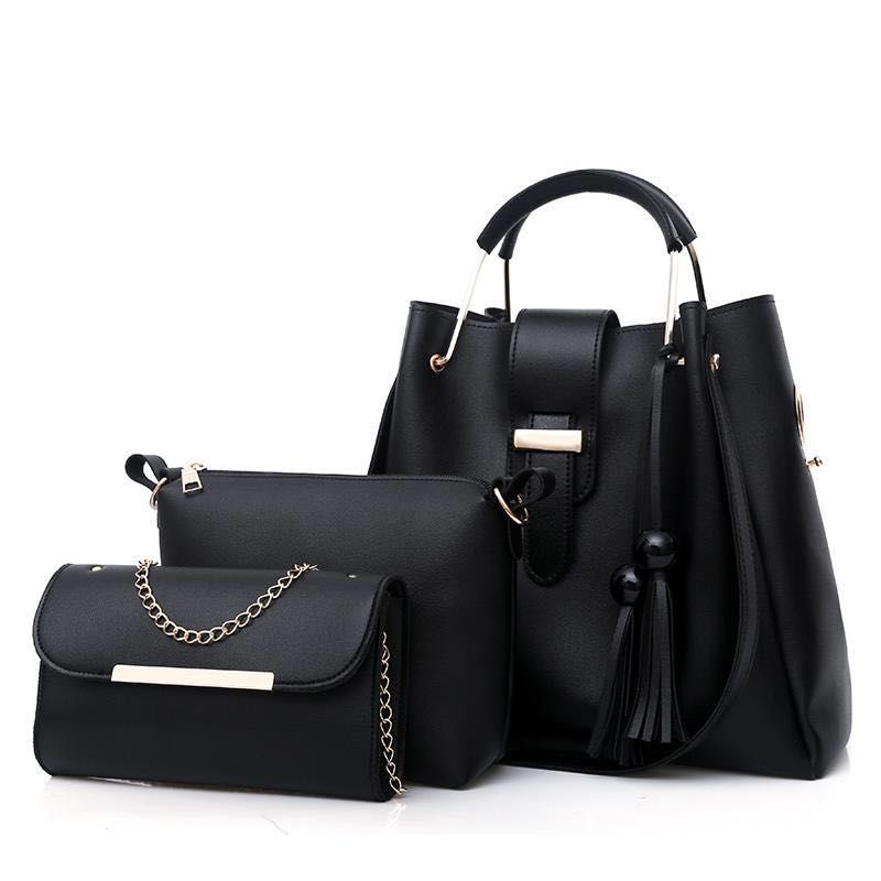 3in1 Office  Leather Ladies  Handbag-Black