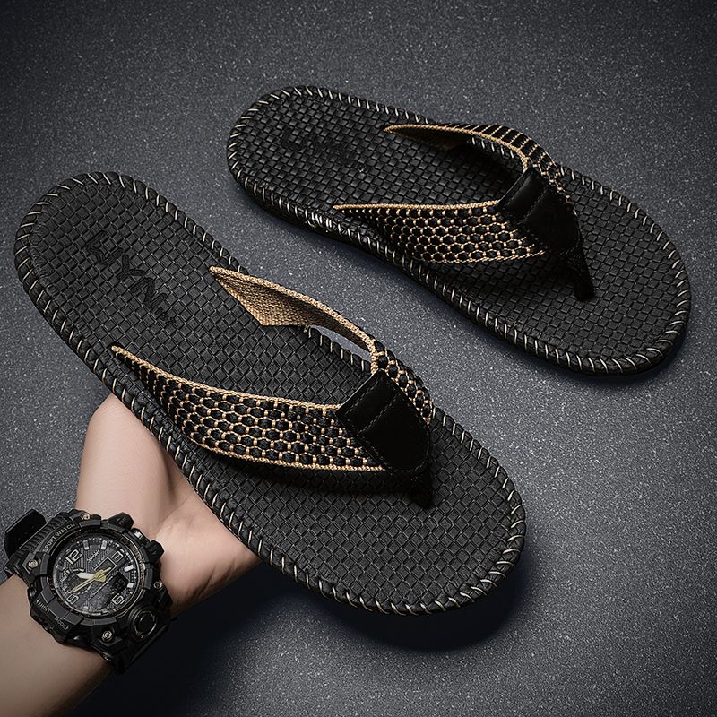 Luxury Gentleman Flip Flops Men Solid Color Sandals Summer Shoes New Arrival High-end Business Flat Slippers Male Indoor Or Outdoor Slides Grey