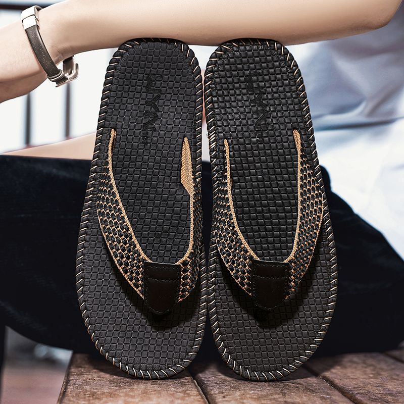 Luxury Gentleman Flip Flops Men Solid Color Sandals Summer Shoes New Arrival High-end Business Flat Slippers Male Indoor Or Outdoor Slides Grey
