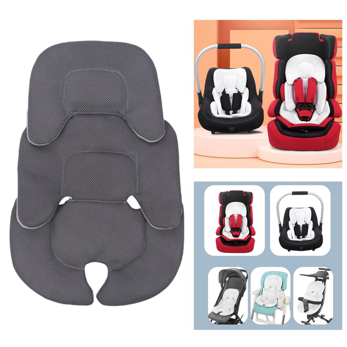 Baby Stroller Cushion Car Seat Insert Polar Fleece For Baby Grey