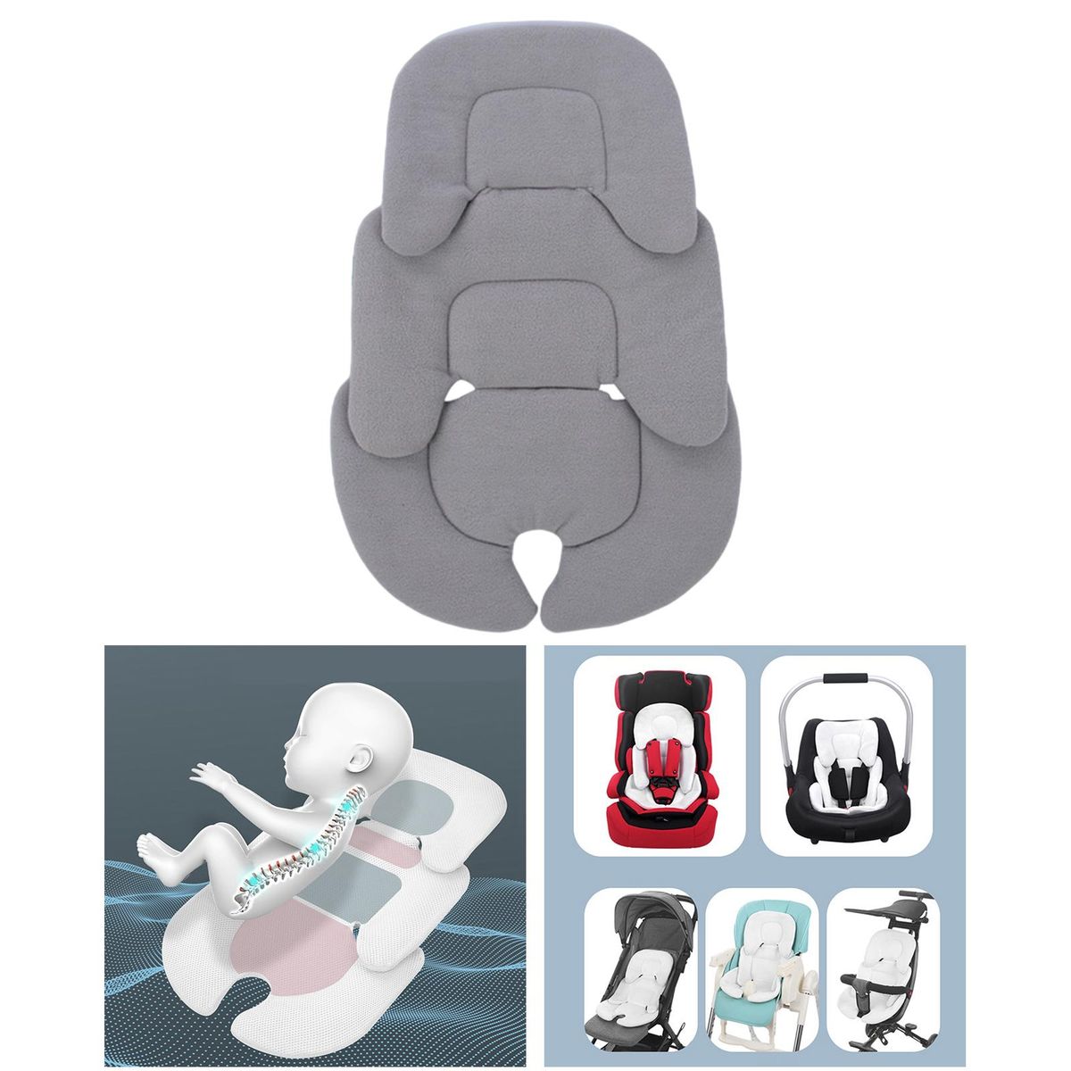 Baby Stroller Cushion Car Seat Insert Polar Fleece For Baby Grey