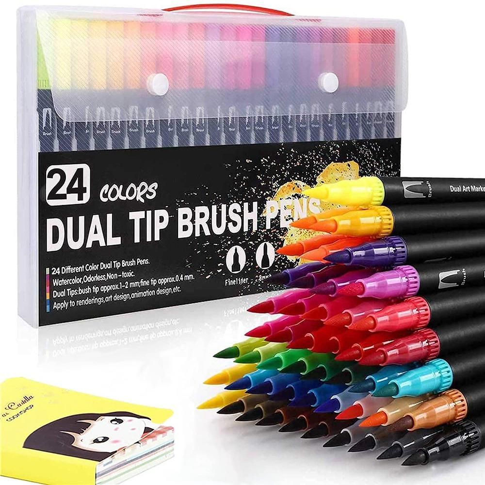 Colouring Pens 24 Colours Dual Brush Pens Felt Tip Pens Art Markers Drawing, Painting, Calligraphy, Colouring Books