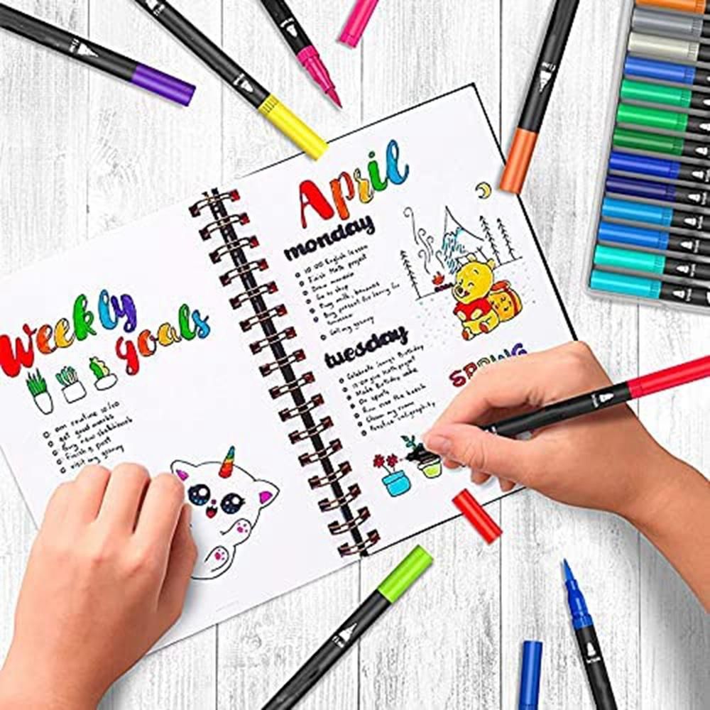 Colouring Pens 24 Colours Dual Brush Pens Felt Tip Pens Art Markers Drawing, Painting, Calligraphy, Colouring Books