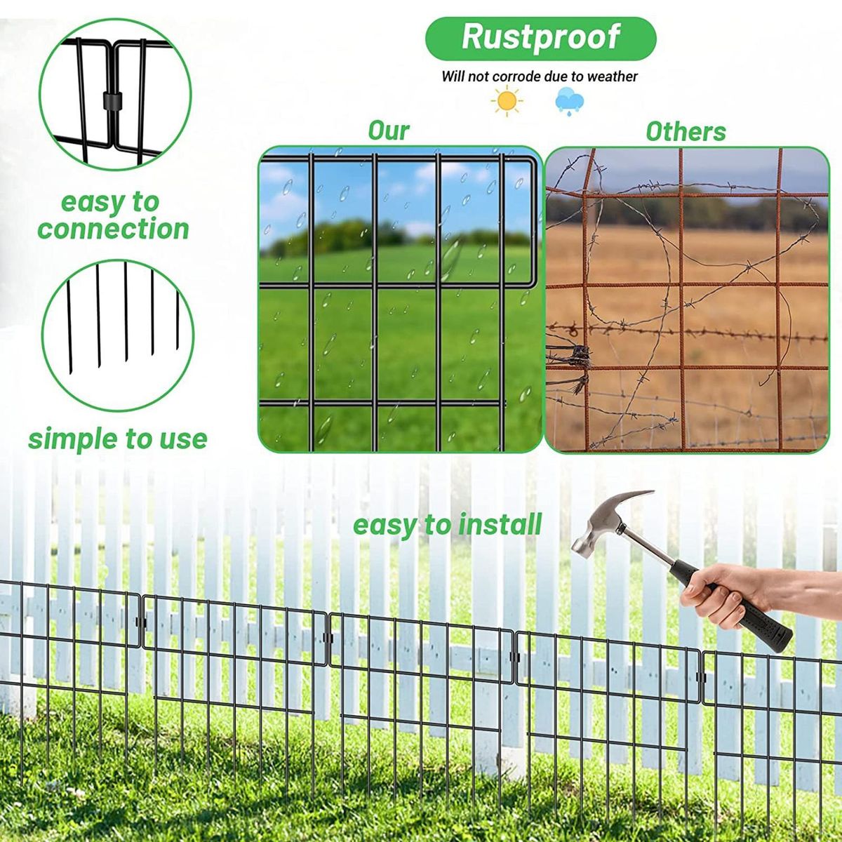 6pcs Garden Fence Panels Easy Install Animal-proof Barrier for Farm