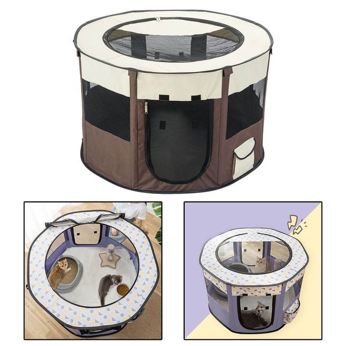 Foldable Dog Cat Playpen Play Exercise Fabric Kennel Coffee S
