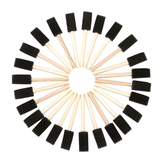 25 Pieces 1-Inch Foam Brush Set Sponge Paint Brushes Wooden