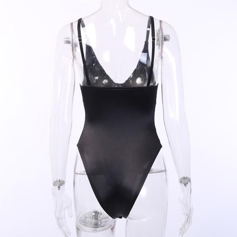 Women Sexy Bodysuit Deep V Neck Backless Spaghetti Strap Solid Bodycon Club Jumpsuit Body Top