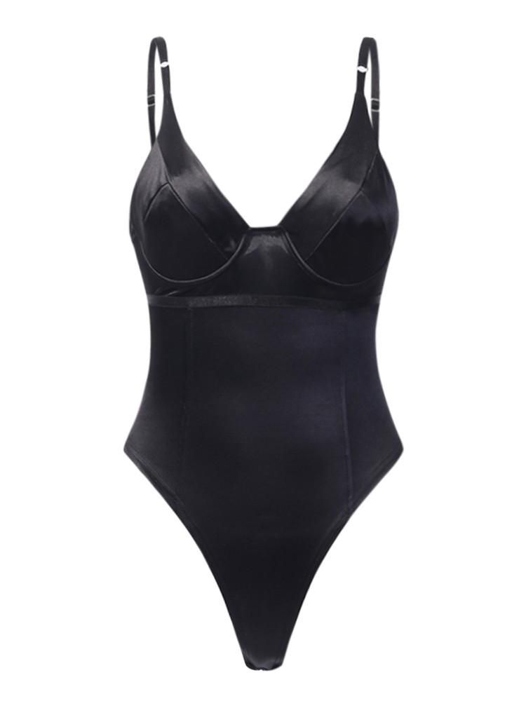 Women Sexy Bodysuit Deep V Neck Backless Spaghetti Strap Solid Bodycon Club Jumpsuit Body Top