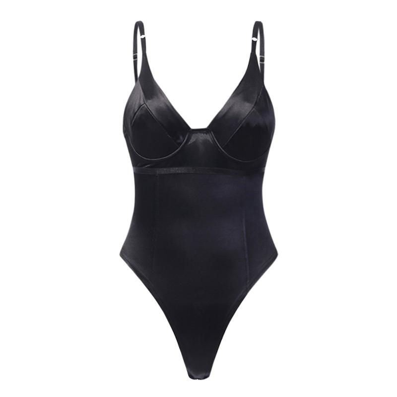 Women Sexy Bodysuit Deep V Neck Backless Spaghetti Strap Solid Bodycon Club Jumpsuit Body Top