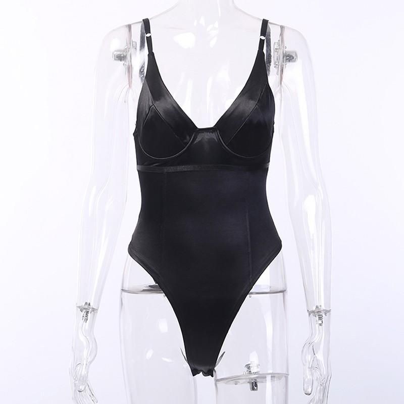 Women Sexy Bodysuit Deep V Neck Backless Spaghetti Strap Solid Bodycon Club Jumpsuit Body Top