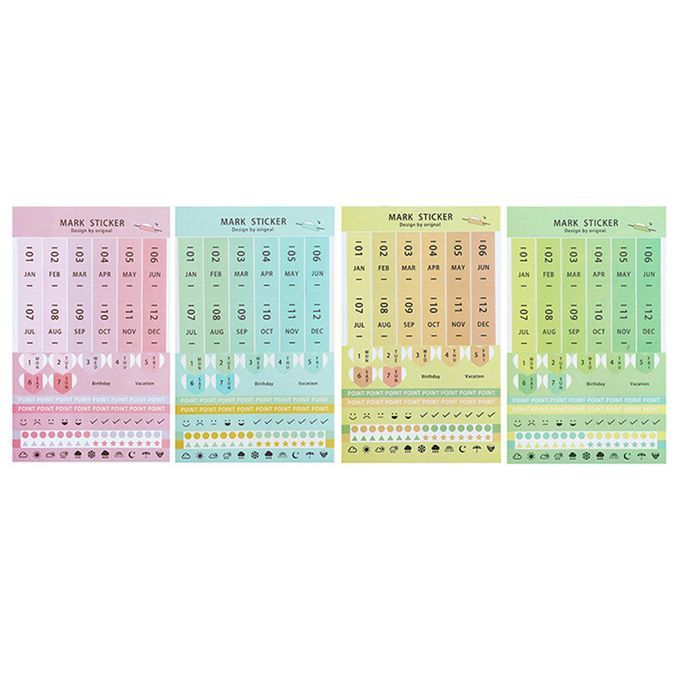 8 Sheets Of DIY Paper PVC Monthly Calendar Index Tabs Reminder Sticker