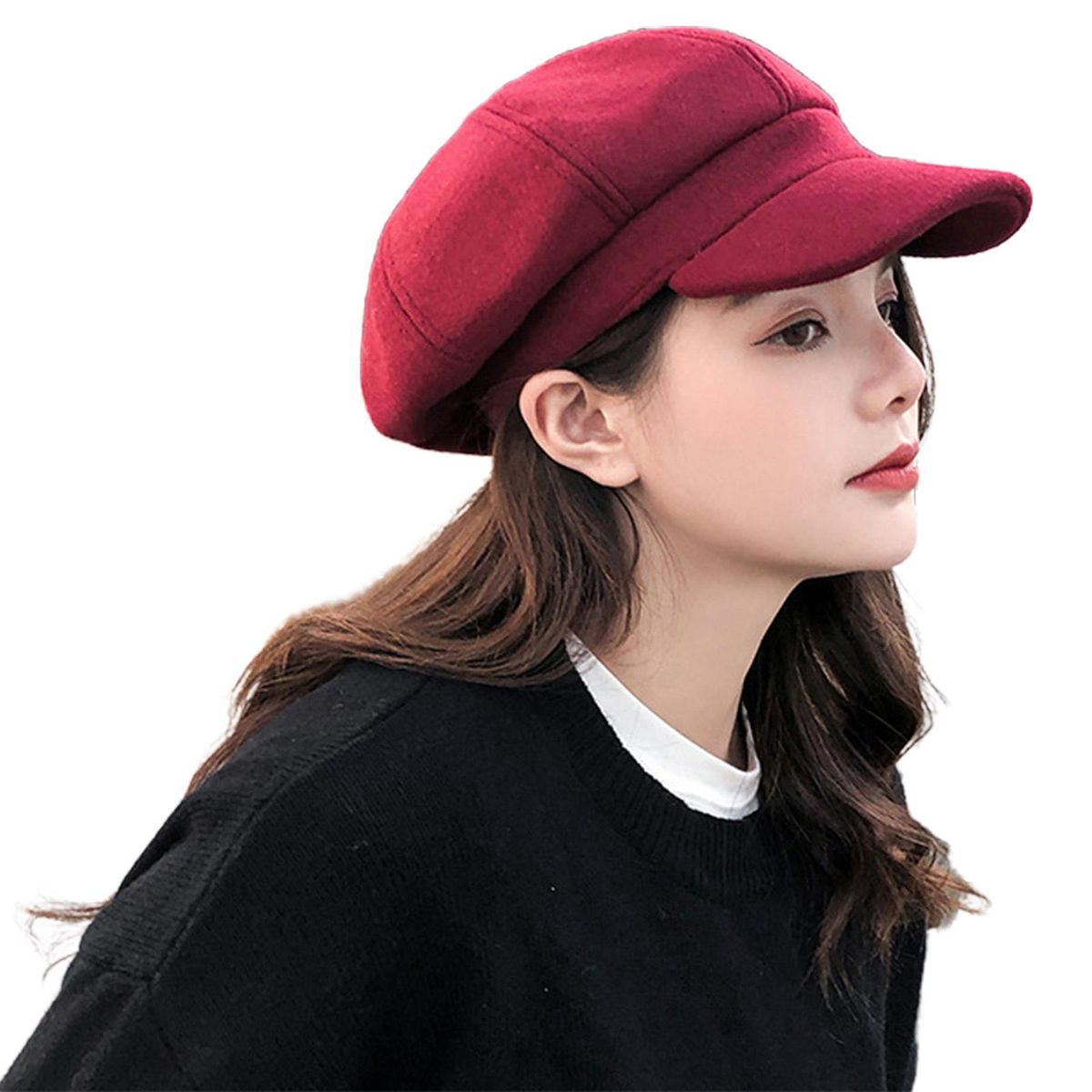 Lady Beret Lady British Vintage Beret Painter Hat Wine Red