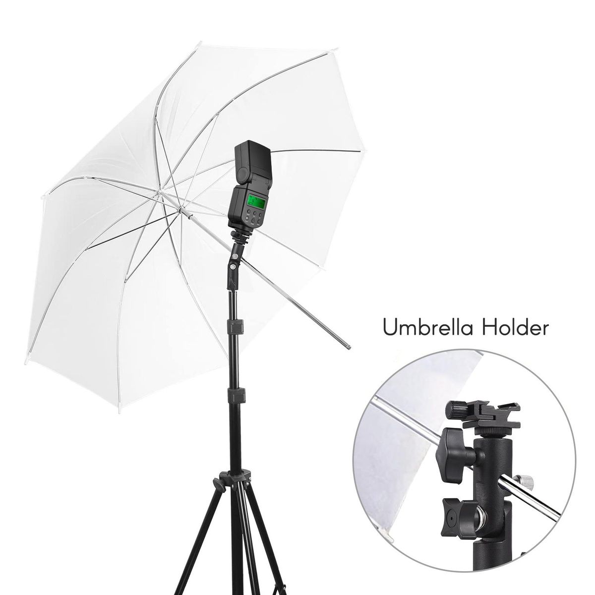 Camera Flash Mount Speedlite Swivel Bracket Flash Stand Bracket with Cold Shoe Mount 1/4 Inch & 3/8 Inch Screw Hole Umbrella Mount Holder Flash Light Accessories