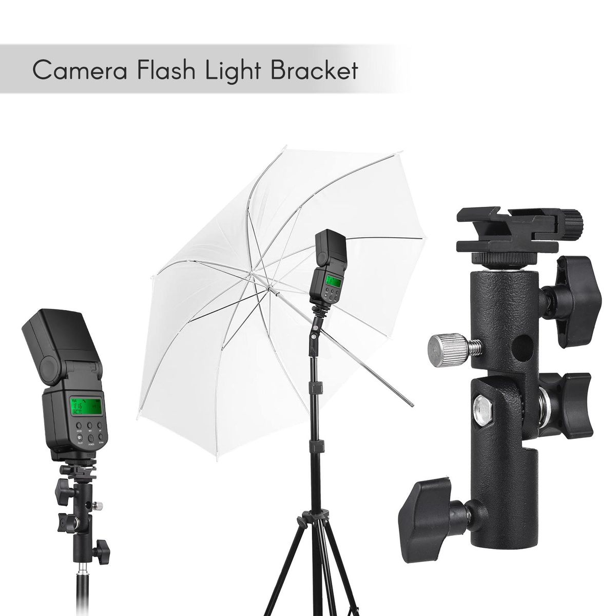 Camera Flash Mount Speedlite Swivel Bracket Flash Stand Bracket with Cold Shoe Mount 1/4 Inch & 3/8 Inch Screw Hole Umbrella Mount Holder Flash Light Accessories
