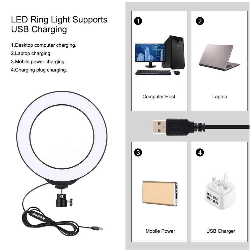 PULUZ 6.2 inch 160mm USB 10 Modes 8 Colors RGBW Adjustable Dimmable LED Round Rings Vlogging Photography Lamp Video Lights + Round Base Desktop Mount with Cold Shoe Tripod BallHead (Black) PKT3047