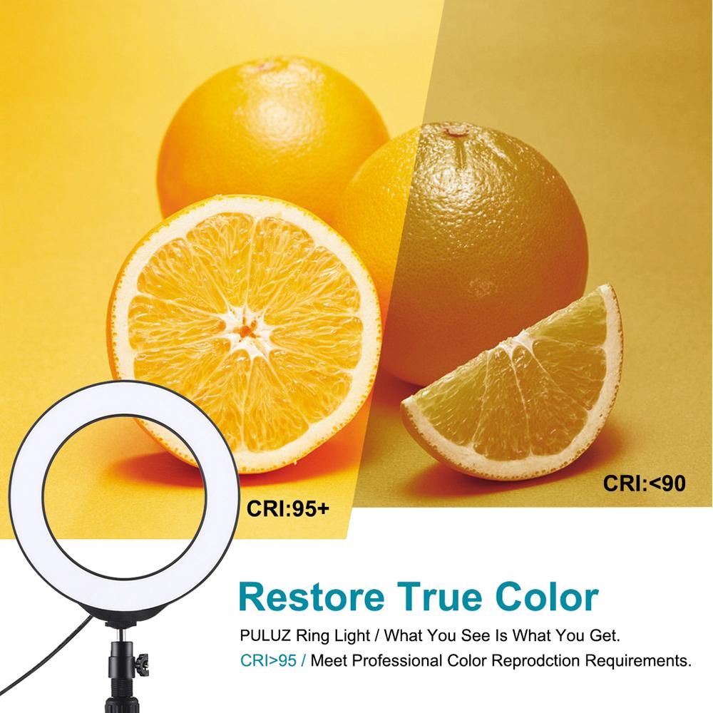 PULUZ 6.2 inch 160mm USB 10 Modes 8 Colors RGBW Adjustable Dimmable LED Round Rings Vlogging Photography Lamp Video Lights + Round Base Desktop Mount with Cold Shoe Tripod BallHead (Black) PKT3047