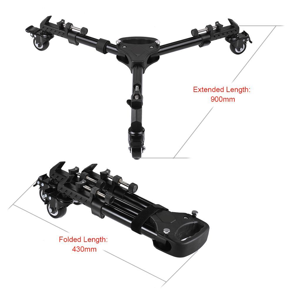 VX-600 Pro 3 Tripod Wheels Pulley Universal Folding Camera Tripod Dolly Base Stand w/ Nylon Carrying Bag Max. Load 20Kg