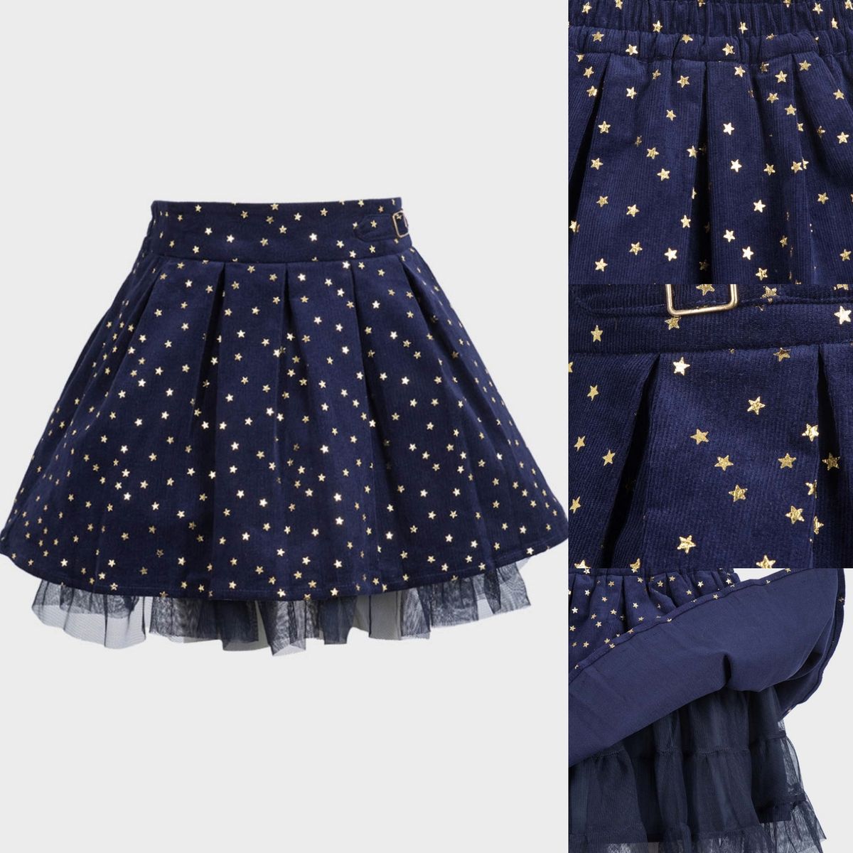 Girls Shimmering Dotted Net Underlay Skirt - Blue