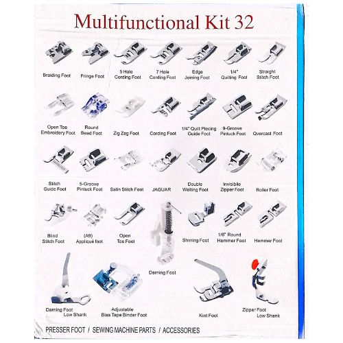 High Quality 32 Pieces Presser Foot Set + Low & High Shank Snap On Adapters / Holders