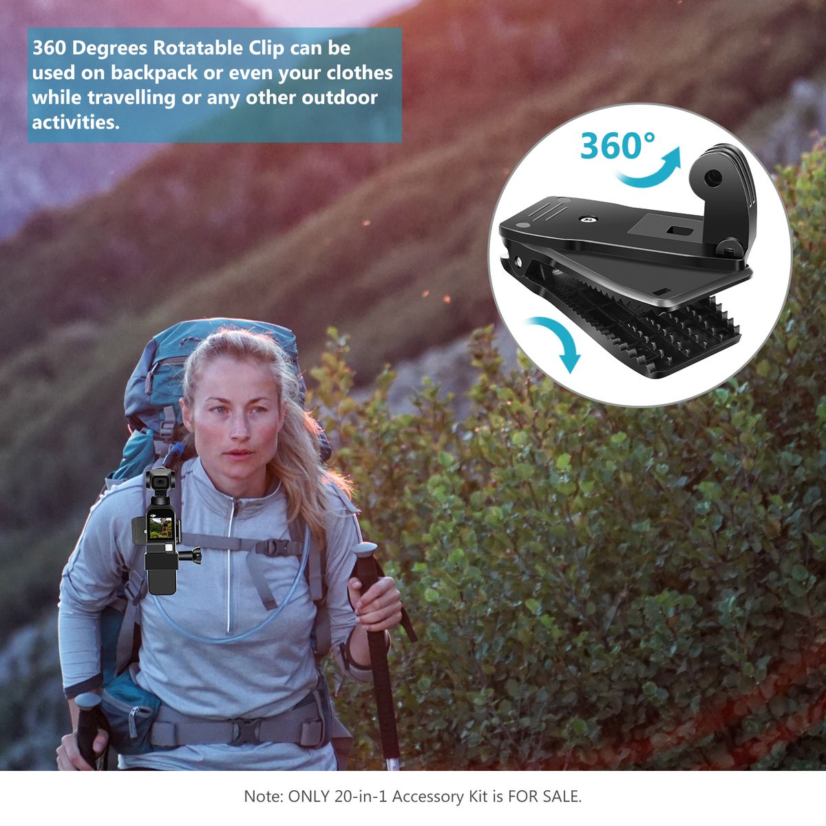 20-in-1 Expansion Accessory Kit For Osmo Pocket Handheld Camera: Chest Strap, Bike Mount, Backpack Clip, Flexible Tripod, Car Suction Cup, Selfie Stick For Skiing Skating Running Bicycling