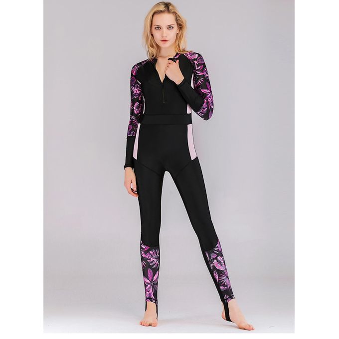 Quick Dry Full Body Wetsuit One Piece Swimsuit For Purple Print XL