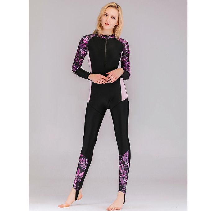 Quick Dry Full Body Wetsuit One Piece Swimsuit For Purple Print XL