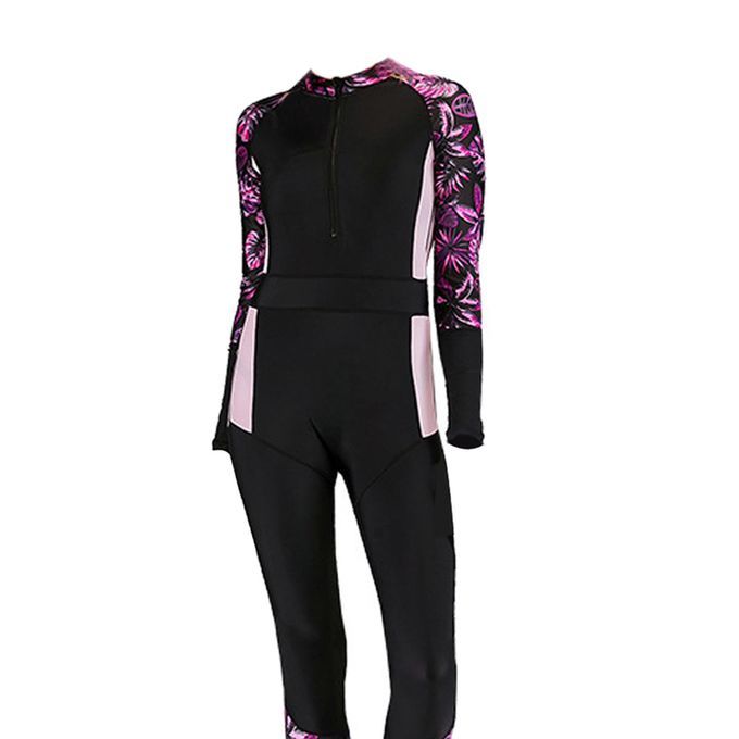 Quick Dry Full Body Wetsuit One Piece Swimsuit For Purple Print XL